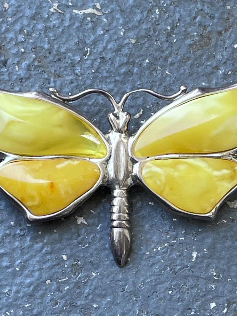 Vintage Sterling Baltic Butterscotch Amber Butterfly Brooch